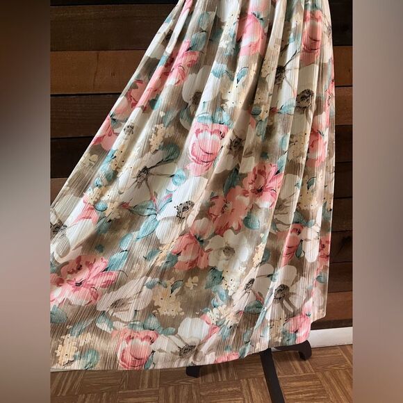 Vintage Soft Pastel Floral Claude Skirt Belt Loops Elastic Waist - Picture 9 of 10